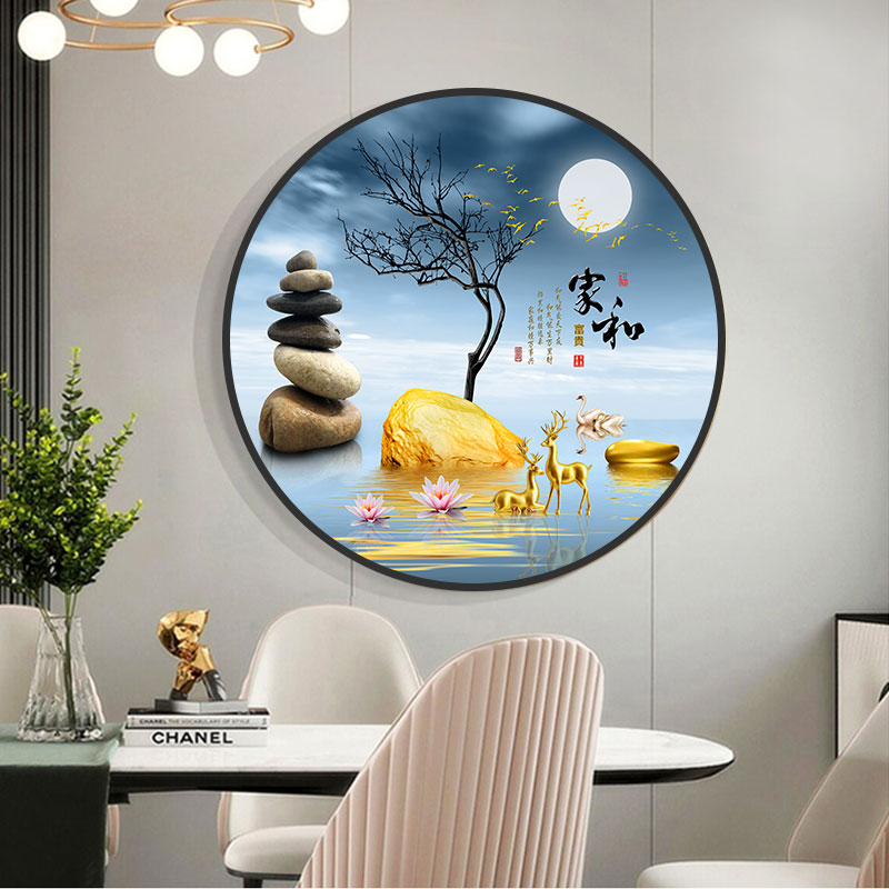 轻奢客厅装饰画北欧沙发背景墙圆形创意壁画大气入户玄关餐厅挂画图片