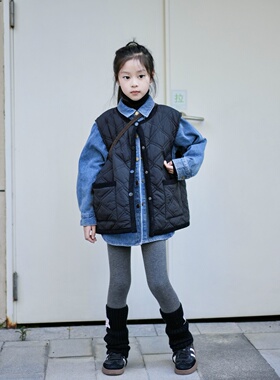 TOUKIDS2025新款儿童万能黑色菱形格绗棉马甲百搭