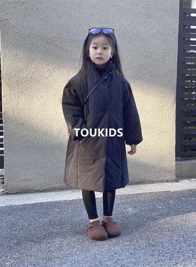 tou kids女小童长款加厚棉服冬2025新款男宝宝外套洋气保暖防风
