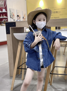 TOUKIDS女童牛仔衬衫儿童复古男童外套长袖蓝色打底内搭港风痞帅