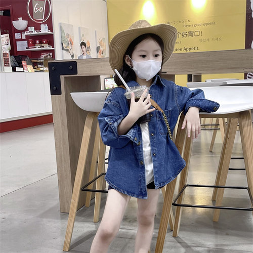 儿童韩版牛仔衬衣洋气时髦痞帅风
