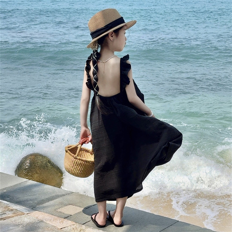 海边穿搭沙滩裙女童吊带连衣裙