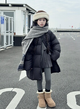 TOUKIDS2025新款黑色中长款白鸭绒加厚保暖羽绒服防风保暖时尚