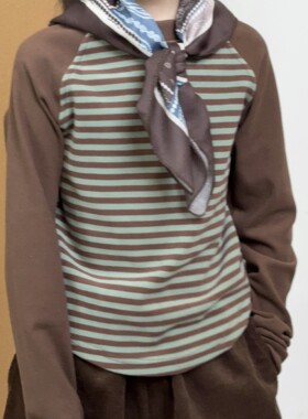 TOUKIDS2025儿童新款设计感条纹插肩长袖T恤美式复古内搭打底衫潮