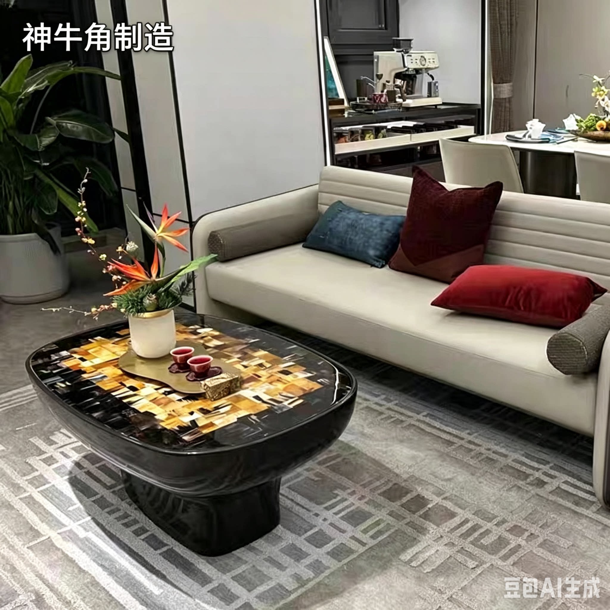 多场景订做现代简约轻奢高级感茶几茶桌茶几茶桌茶几牛角马赛克片