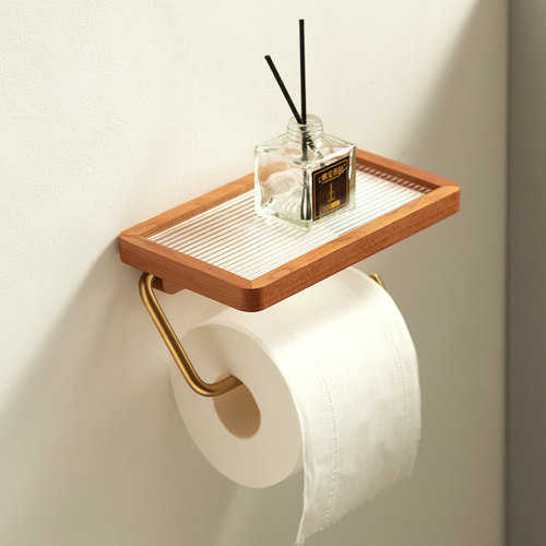 卷纸架卫生间免打孔厕纸放置盒卫生纸置物架实木厕所壁挂式纸巾架