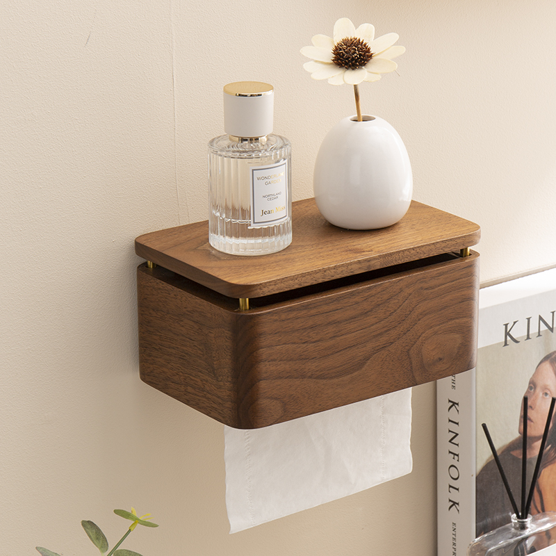 卫生间纸巾盒实木壁挂免打孔