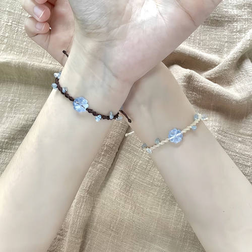 透绿水晶四叶草水沫蓝四叶手绳蝴蝶diy编织手绳玻璃石材料包手工