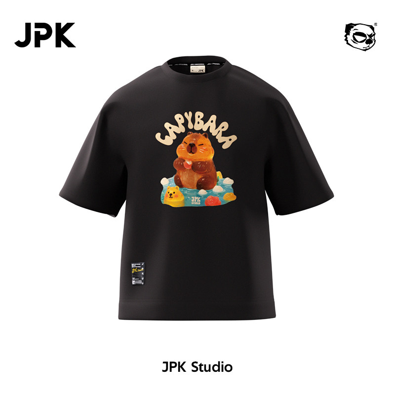 JPK卡皮巴拉情侣装国潮短袖T恤大码宽松男士潮牌夏季纯棉印花百搭