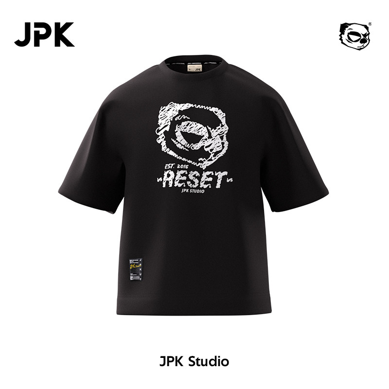 JPK 涂鸦熊头LOGO 原创国潮短袖T恤大码宽松男士潮牌时尚夏季印花
