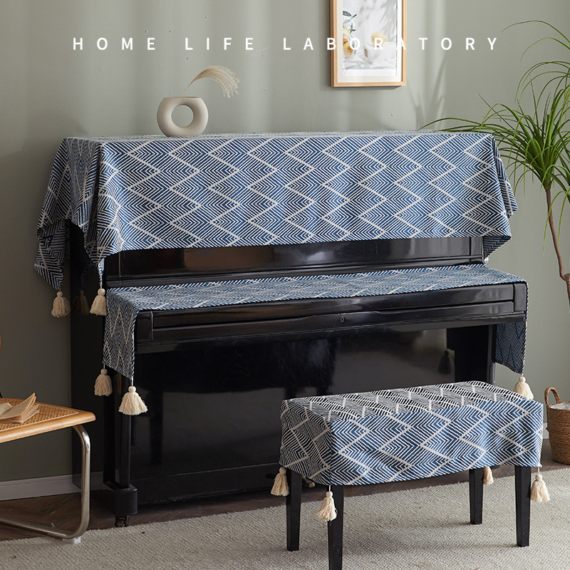 轻奢高档现代简约电钢琴防尘罩半罩凳子盖布三件全套家用布