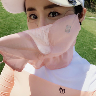 韩国HUSTONY高尔夫防晒面罩夏防晒golf冰丝口白色脸罩面纱女士