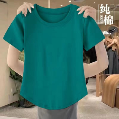 100%纯棉2025年新款短袖圆领学生洋气不规则别致小个子上衣女T恤