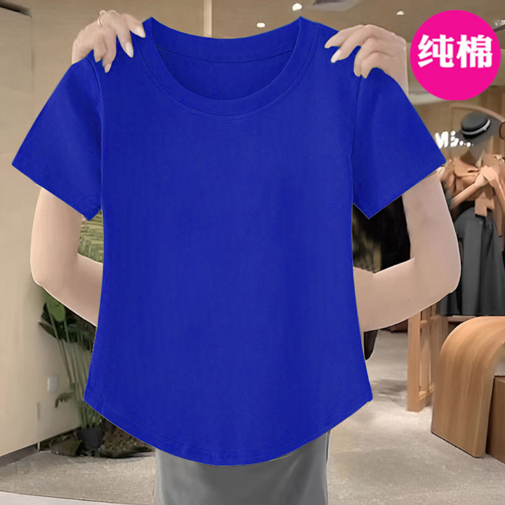 100%纯棉短袖不规则上衣圆领T恤