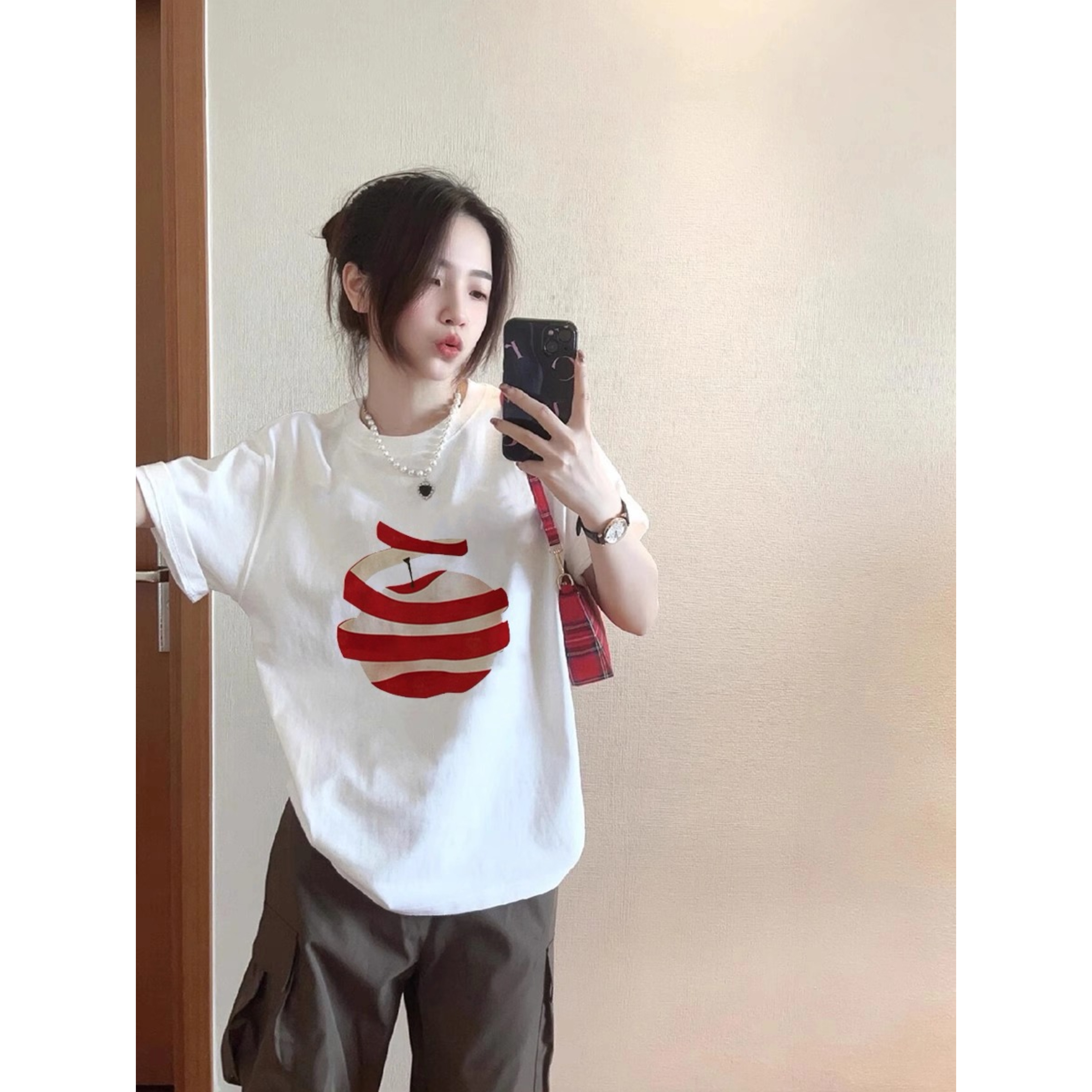 韩系白色纯棉苹果短袖t恤女夏季
