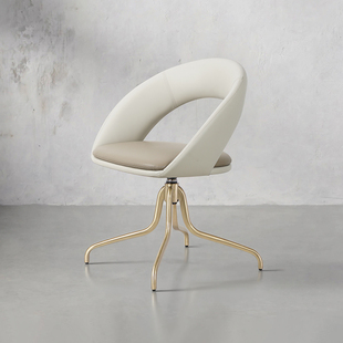 现代简约休闲椅办公椅米白色洽谈椅会客可旋转高颜值设计师椅986