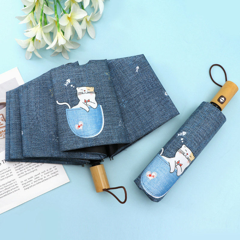 可爱小猫咪加厚太阳雨伞女折叠小巧可携式遮阳晴雨两用防晒抗UV