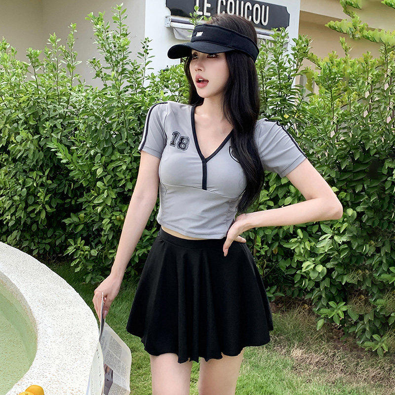 泳衣女分体裙式高腰短袖运动保守学生大码胖mm200斤显瘦遮肉温泉