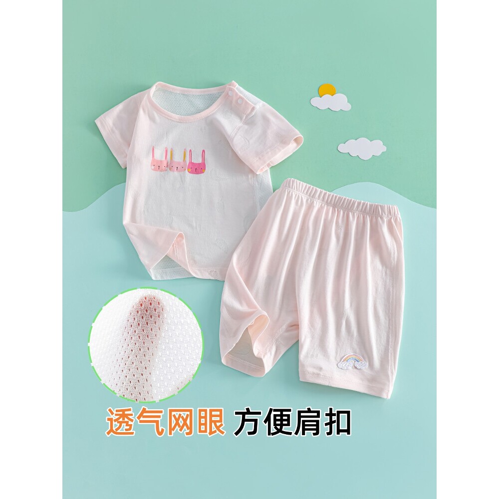 全棉纯棉婴儿短袖分体套装夏季幼儿短裤夏日衣服a类透气宝宝薄款
