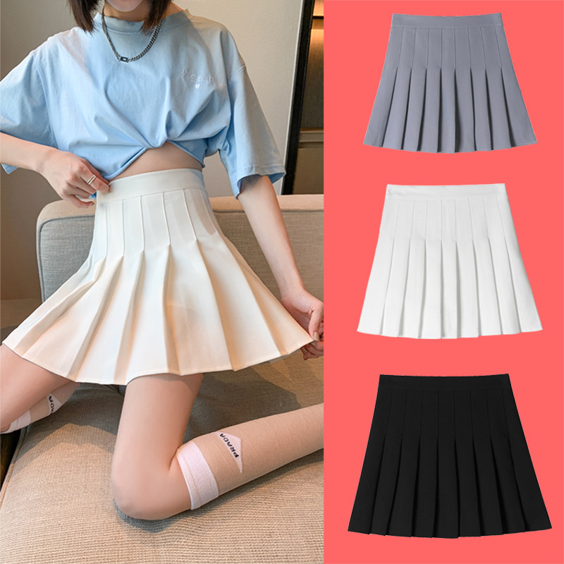 白色百褶裙女高腰a字显瘦春夏大码胖mm学院风jk短裙摆裙女半身裙