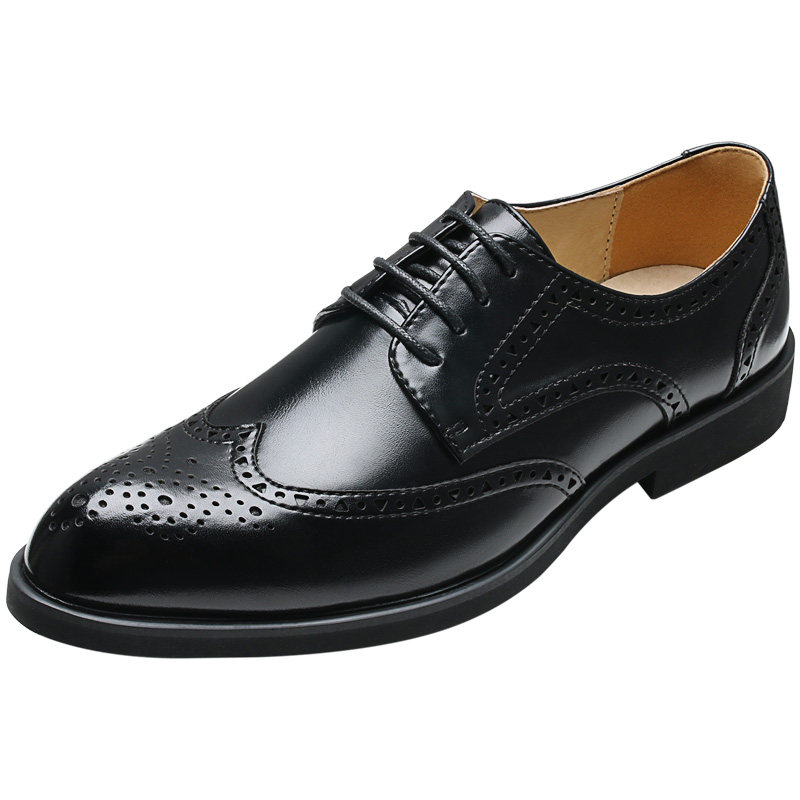 LEATHER SHOES MENS 2024 BROGUE CARVED WEDDING GROOM SHOES KOREAN VERSION OF THE TREND OF 100 SUITS AND HAIRSTYLISTS MENS SHOES