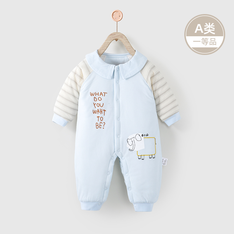 夹棉婴儿连体衣棉服保暖超萌秋冬