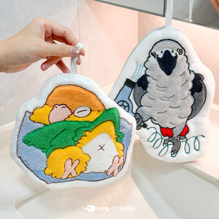 游鸟屋原创插画擦手巾 毛绒吸水速干加厚浴室凯克灰鹦鹉周边卡通
