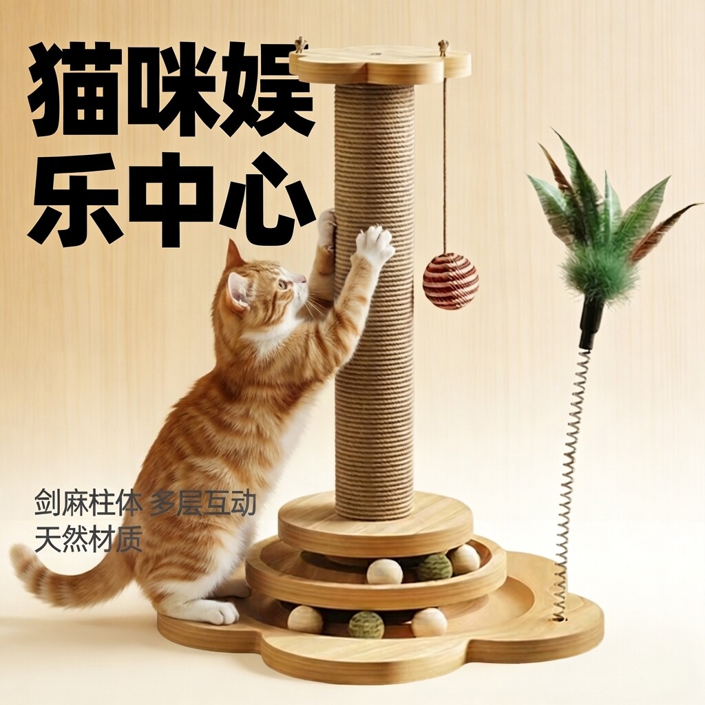 猫抓板耐磨不掉屑剑麻猫咪爪柱小猫玩具逗猫棒自嗨解闷猫爬架一体