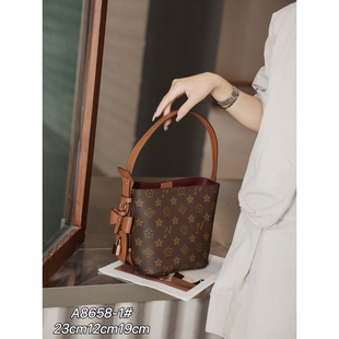 优草坊正品老花女包2026新款高品质水桶包原创小众时尚单肩斜挎包