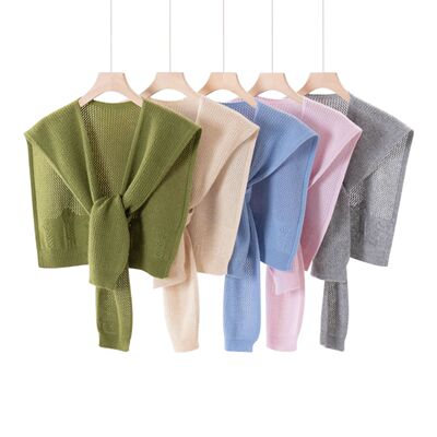 100% Cashmere Knitted Hollow Square Shawl Solid Color Windpr