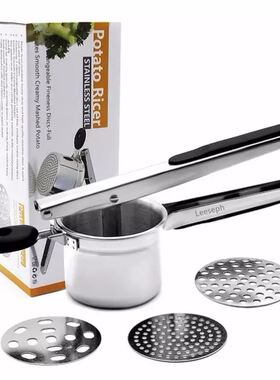 Stainless Steel Potato Ricer with 3 Interchangeable Fineness