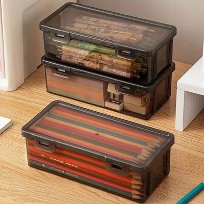 1/2/3pcs Transparent Black Storage Box Large-Capacity Storag