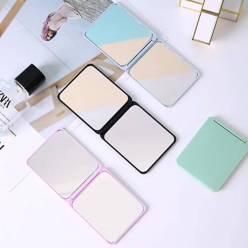 Portable Double-Sided Square Makeup Mirror - Travel Size Fol