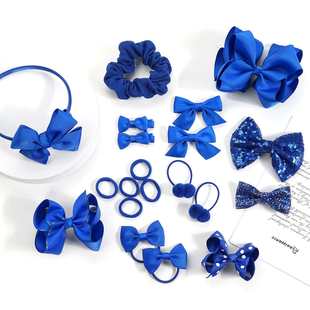 Klein Blue Girl's Headwear Bow Hairpin Side Clip Rubber Band