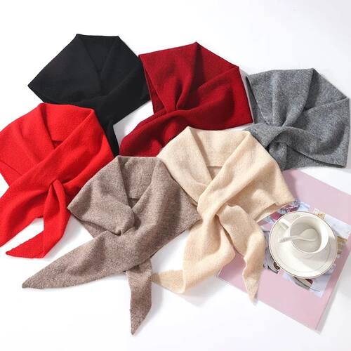 100% Wool Knitted Triangle Perforated Scarf Women's Soft War