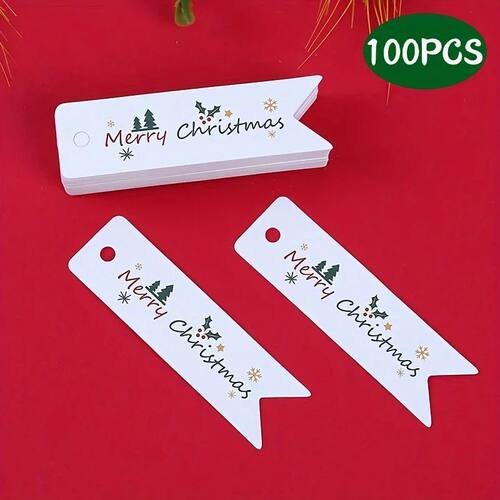 100PCS Matte Finish Christmas Gift Tags with String-Merry Ch