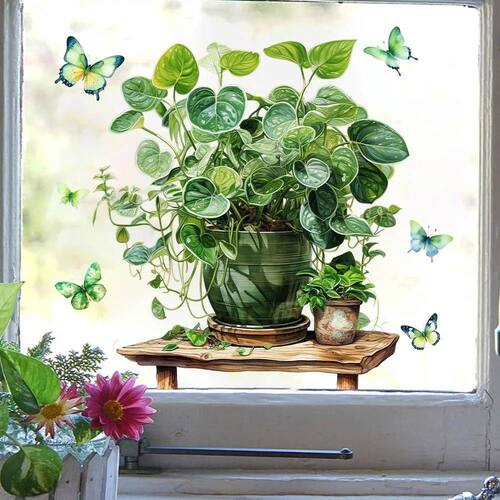 Green Plant Potted Wall Stickers PVC Self Adhesive Waterproo