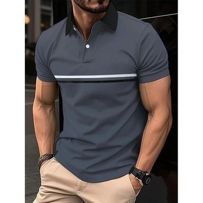 2023 New Men's Shirt Stripes Short Sleeve T-Shirts Casual B