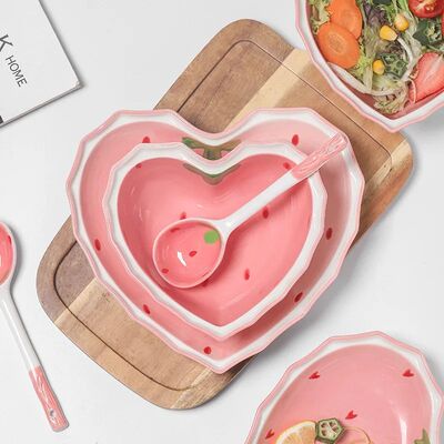 Strawberry Bowl Spoon Plate High Value Love Bowl Salad Bowl