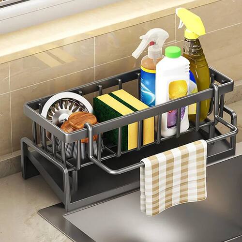 Kitchen Sink Organizer Carbon Steel with Tilted Water Tray S