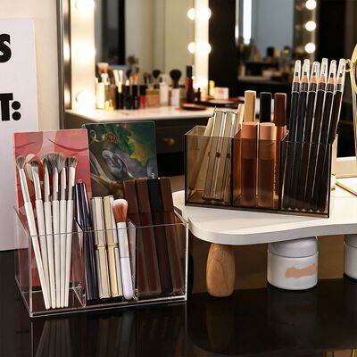 1pc Desktop Acrylic Transparent Makeup Brush Storage Box Org