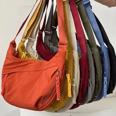 Trendy Women's Soft Cloth Shoulder Bag Solid Color Student C