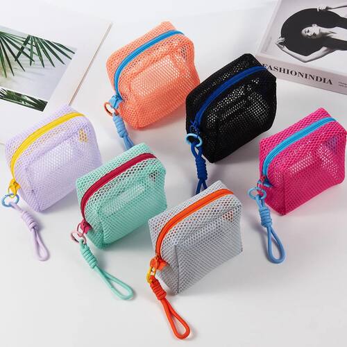 Macaron Colored Mesh Storage Bag with Hanging Rope, Suitable