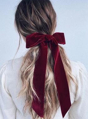 Lystrfac Vintage Long Ribbon Velvet Hair Bow For Women Hairp