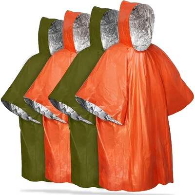 Emergency Rain Poncho Hood Reusable Weather Resistant Rainco