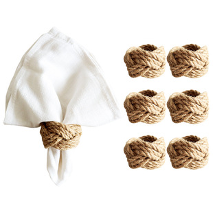 4pack Christmas Natural Napkin Rings Linen 亚麻草编西餐巾扣