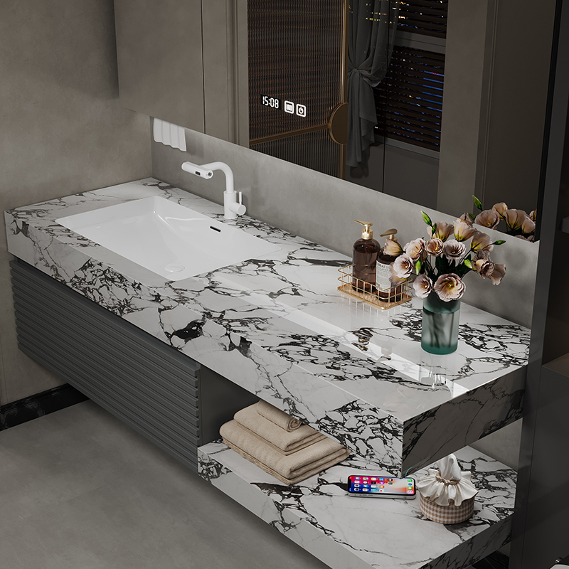岩板无缝陶瓷一体盆酒店风浴室柜