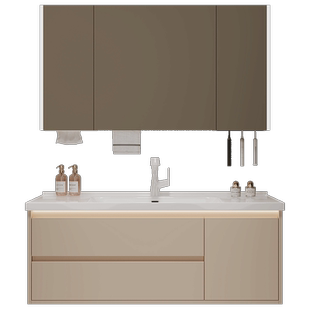 奶油风陶瓷一体盆浴室柜卫生间洗漱台洗脸盆柜组合洗手台盆卫浴柜