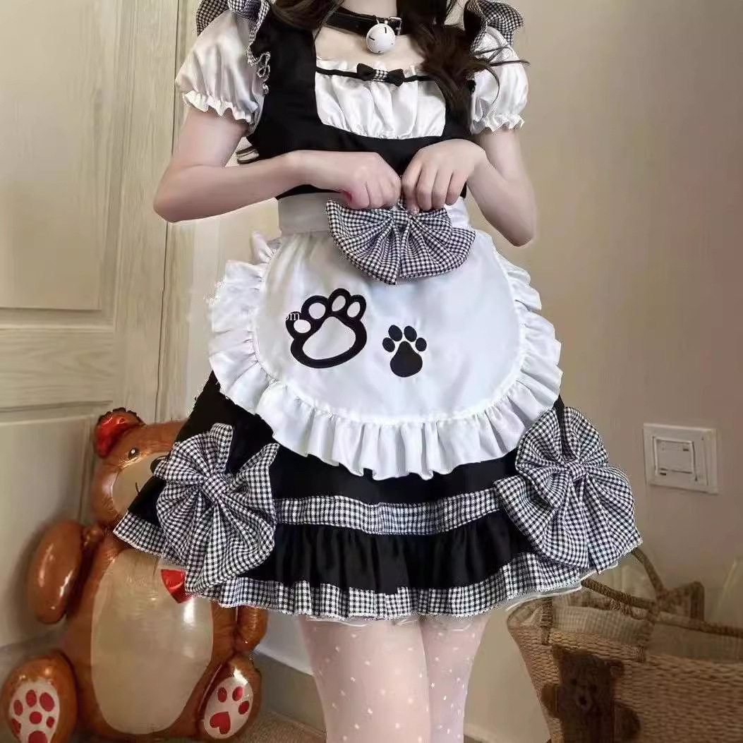猫咪女仆装cos日系春夏蝴蝶结连衣裙少女软妹可爱黑猫少女的爱恋
