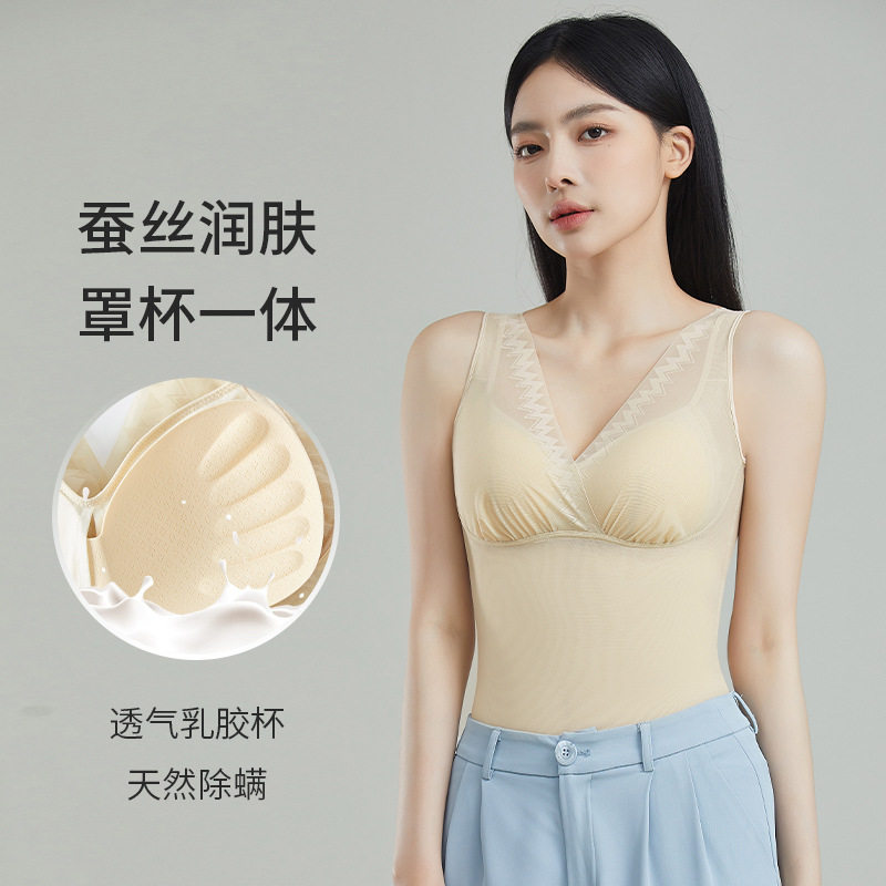 夏季聚拢可拆卸带胸垫免穿文胸舒适收腹背心轻奢蕾丝束身内衣